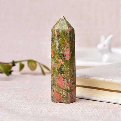 Natural Flower Green Stone Crystal Tower Single Point Hexagonal Tower