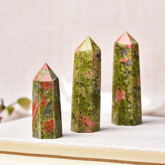 Natural Flower Green Stone Crystal Tower Single Point Hexagonal Tower