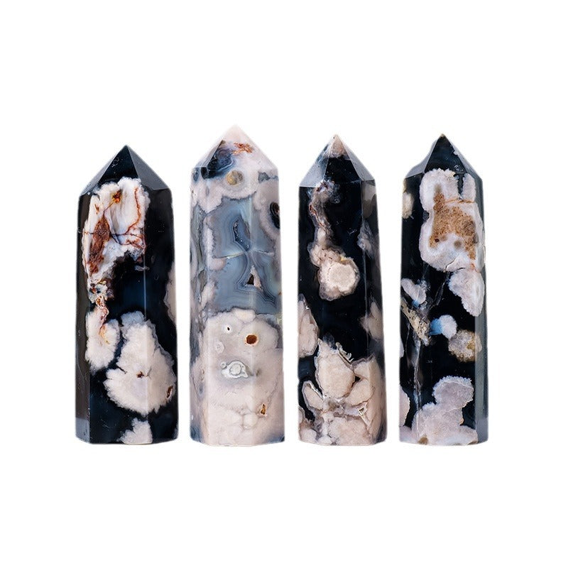 Natural Crystal Black Cherry Blossom Agate Tower