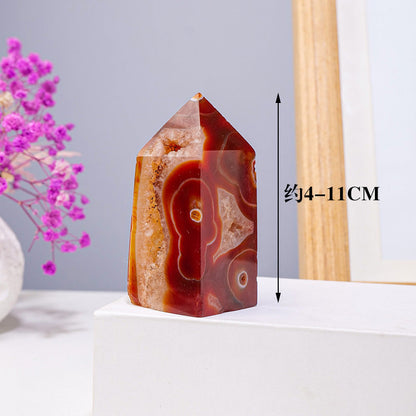 Natural Crystal Red Agate Four-Sided Tower