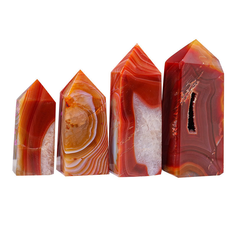 Natural Crystal Red Agate Four-Sided Tower