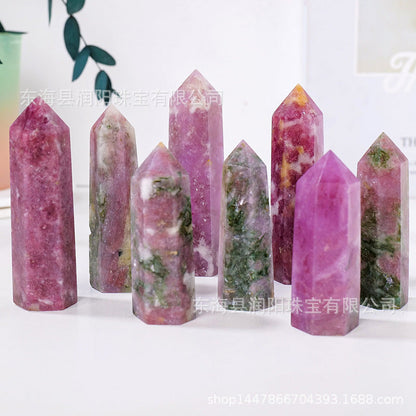 Natural Crystal Pink Green Tourmaline Single Point Tower