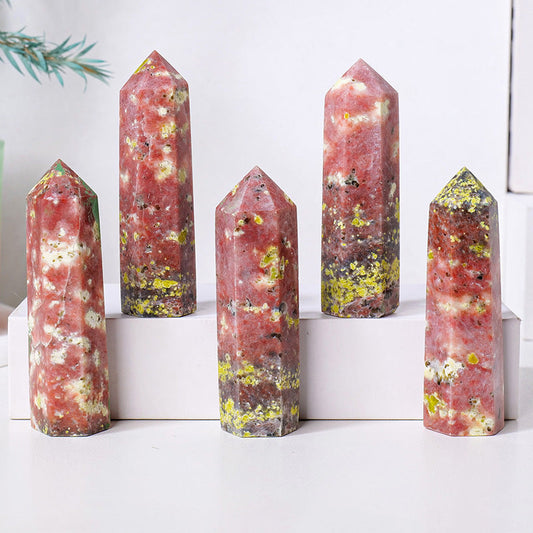 Plum Blossom Tourmaline Sesame Stone Hexagonal Tower Crystal Tower