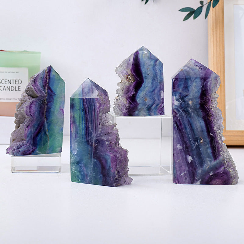 Natural Rainbow Fluorite Four-Sided Single Point Tower