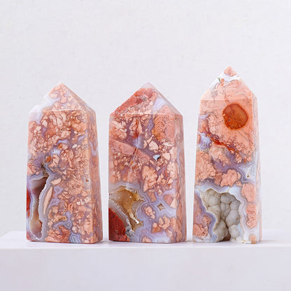 Natural Pink Agate Four-Sided Tower