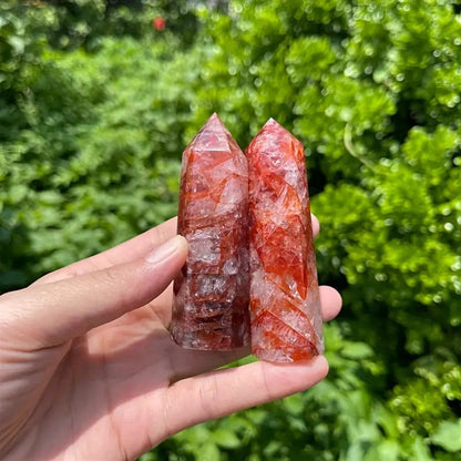 Natural Crystal Red Resin Flower Hexagonal Single Point Tower