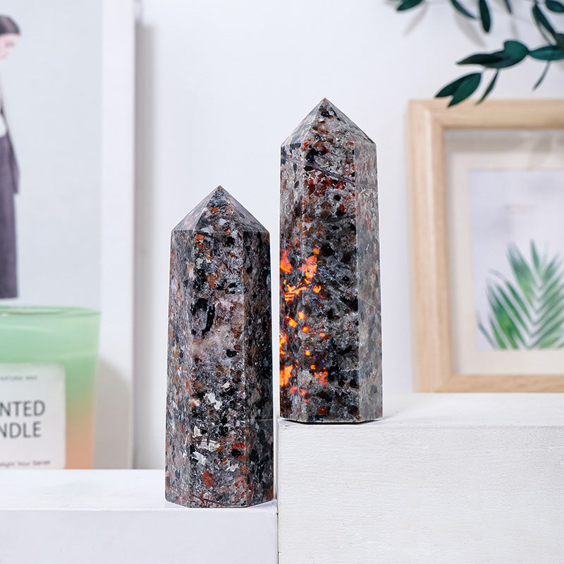 Natural Crystal Flame Stone Hexagonal Tower