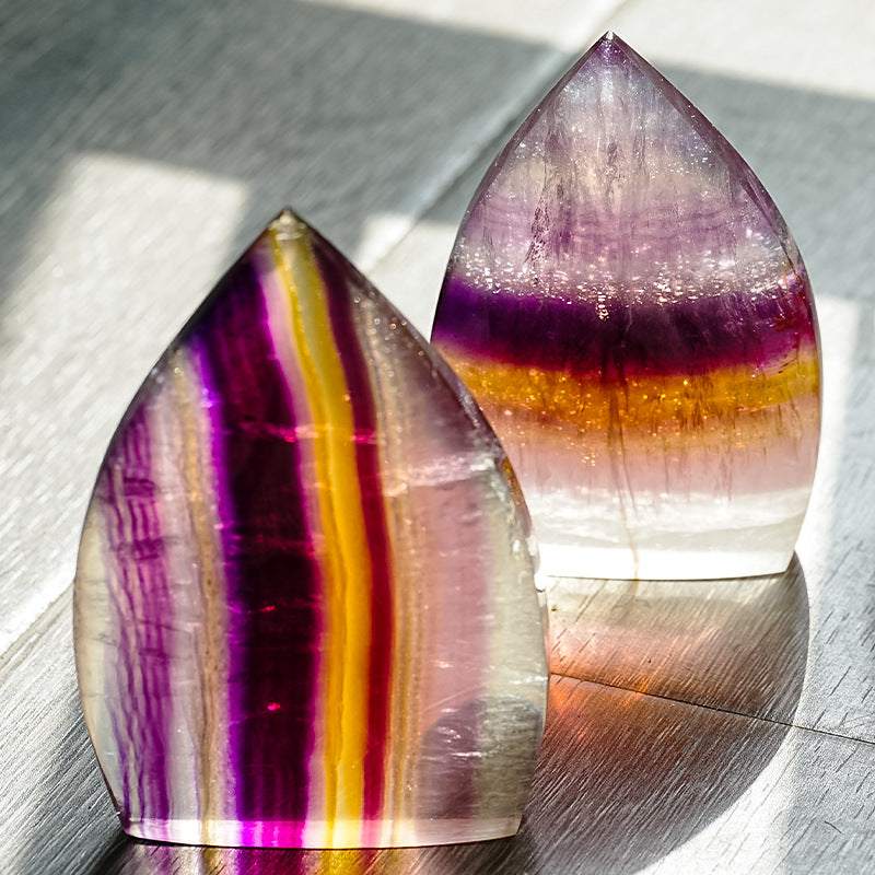 Natural Rainbow Fluorite Flame Carving