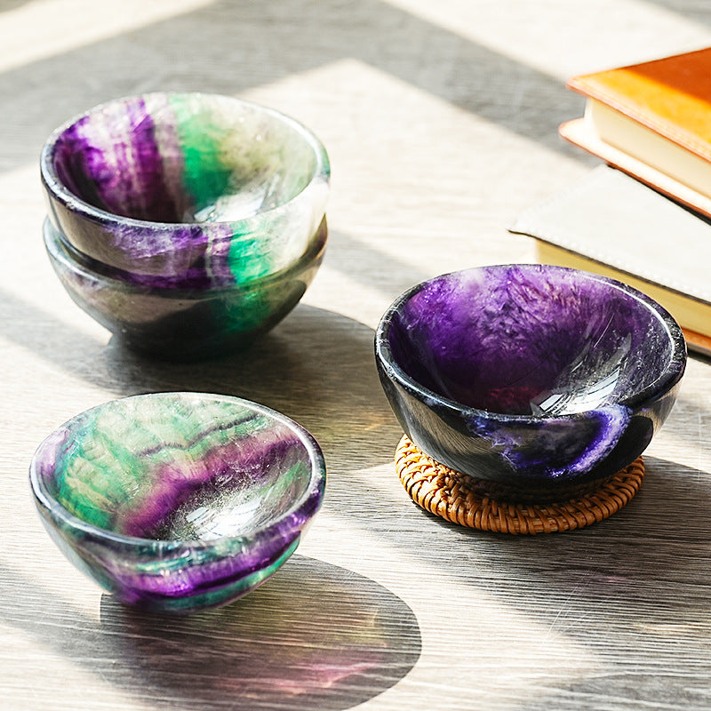 Natural Crystal Rainbow Fluorite Round Bowl