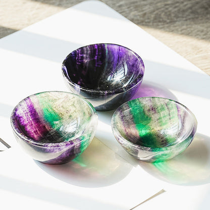 Natural Crystal Rainbow Fluorite Round Bowl