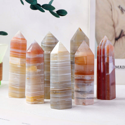 Natural Crystal Striped Agate Single Point Hexagonal Tower